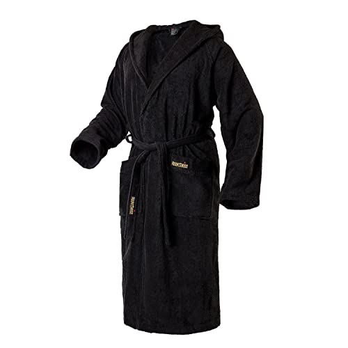 Mount Swiss Damen Herren Bademantel ONEX mit Kapuze I Morgenmantel flauschig I Nachtwäsche aus edler Baumwolle Farbe: schwarz, Grösse: 6XL von Mount Swiss
