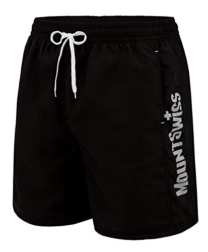 Mount Swiss Herren Badehose Lenny mit seitlichen Taschen und Gesäßtasche I Bequeme Badeshorts in Farbe Black, Gr. L von Mount Swiss