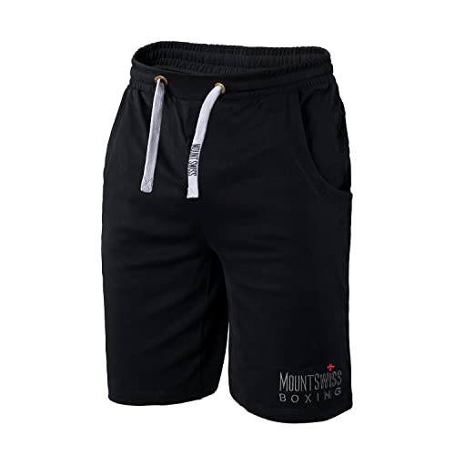 Mount Swiss Shorts Herren Kurze Hose Sporthose Boxer aus 100% Baumwolle Übergröße, Farbe: schwarz, Gr. XL von Mount Swiss