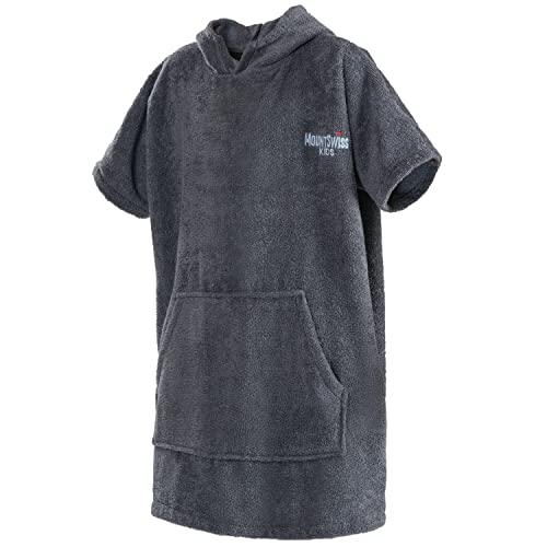 Mount Swiss Kinder Badeponcho mit Kapuze aus edler Baumwolle I flauschiger Bademantel für Kinder I Frottee I Farbe: grau, Alter: 6-9 Jahre von Mount Swiss