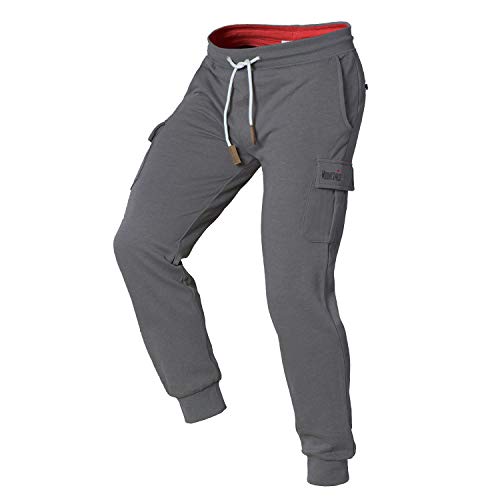 Mount Swiss Lange Freizeithose Herren Cargo I Lange Sweatpants Herren mit Taschen - 2 Seiten- und 2 Gesäßtaschen mit Reißverschluß I Sport Hose Herren Farbe: Stahlgrau, Größe 3XL von Mount Swiss