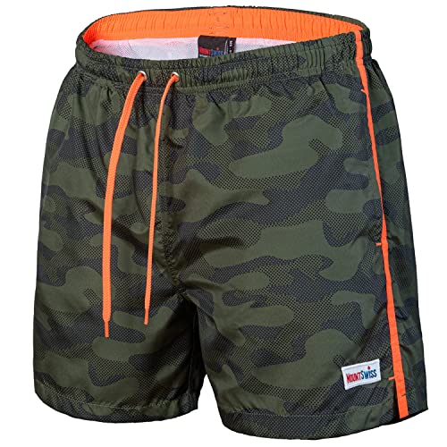 Mount Swiss Männer Badehose Dario mit seitlichen Taschen Gesäßtasche I Modische Herren Shorts Schwimmen Freizeit Wassersport I Badeshorts in der Farbe Camouflage, Größe 7XL von Mount Swiss