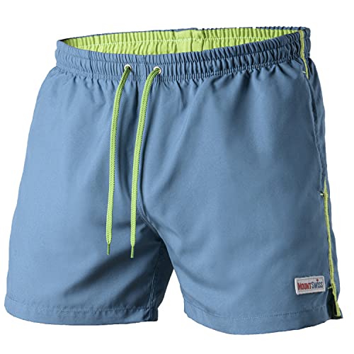 Mount Swiss Männer Badehose Dario mit seitlichen Taschen Gesäßtasche I Modische Herren Shorts Schwimmen Freizeit Wassersport I Badeshorts in der Farbe Denim-Blau, Größe 3XL von Mount Swiss