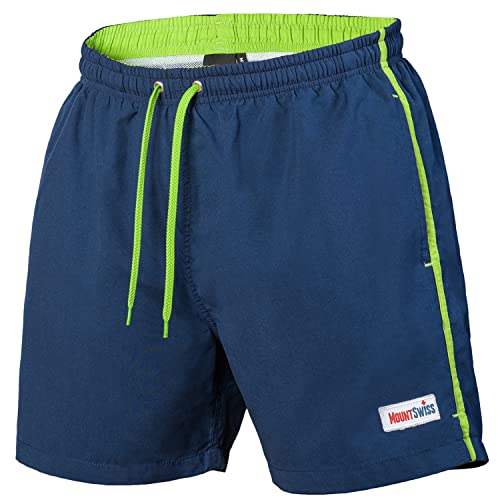 Mount Swiss Männer Badehose Dario mit seitlichen Taschen Gesäßtasche I Modische Herren Shorts Schwimmen Freizeit Wassersport I Badeshorts in der Farbe Dunkelblau, Größe 3XL von Mount Swiss