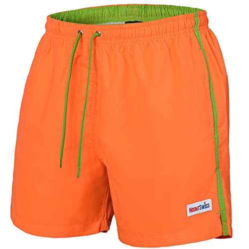 Mount Swiss Männer Badehose Dario mit seitlichen Taschen Gesäßtasche I Modische Herren Shorts Schwimmen Freizeit Wassersport I Badeshorts in der Farbe Orange, Größe 3XL von Mount Swiss