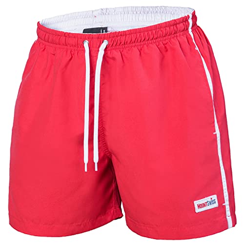 Mount Swiss Männer Badehose Dario mit seitlichen Taschen Gesäßtasche I Modische Herren Shorts Schwimmen Freizeit Wassersport I Badeshorts in der Farbe Rot, Größe 4XL von Mount Swiss