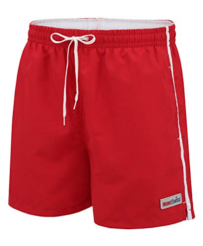 Mount Swiss Männer Badehose Dario mit seitlichen Taschen Gesäßtasche I Modische Herren Shorts Schwimmen Freizeit Wassersport I Badeshorts in der Farbe Rot, Größe 6XL von Mount Swiss