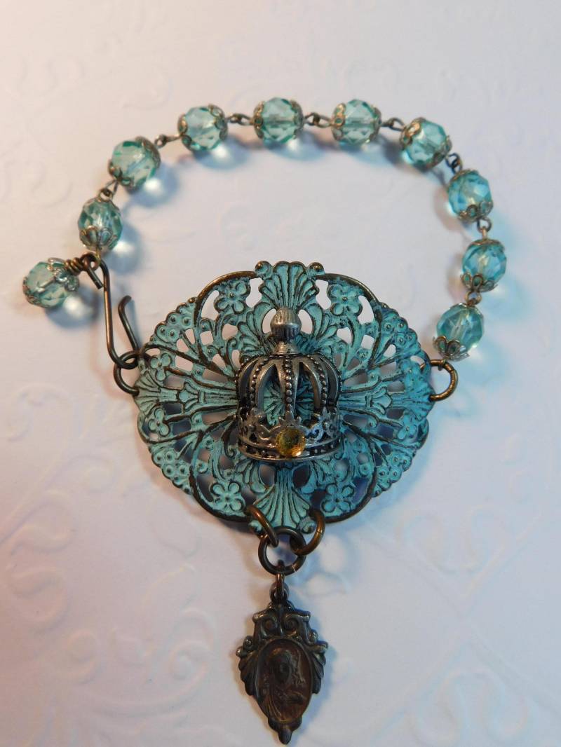 Rosenkranz Armband, Jahrzehnt Heiliges Herz Jesu, Vintage, König Der Herrlichkeit Armband von MountSalemStudio