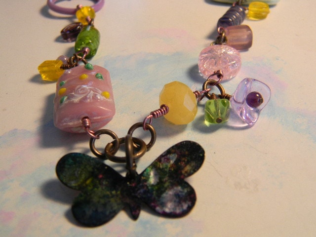Sommer, Liebe Halskette, Schmetterling, Schatz, Liebe, Pastell, Lampwork, Band, Alkohol Tinte, Geschenk Für Sie Sommer, Liebe Halskette, Schmetterling, Schatz, Liebe, Pastell, Lampwork, Band, Alkohol Tinte, Geschenk Für Sie von MountSalemStudio