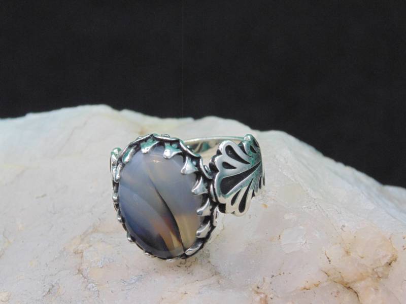 925 Sterling Silber Perlmutt Handgemachter Damenring - Größe 8, 5 von MountYaleOutdoorCo