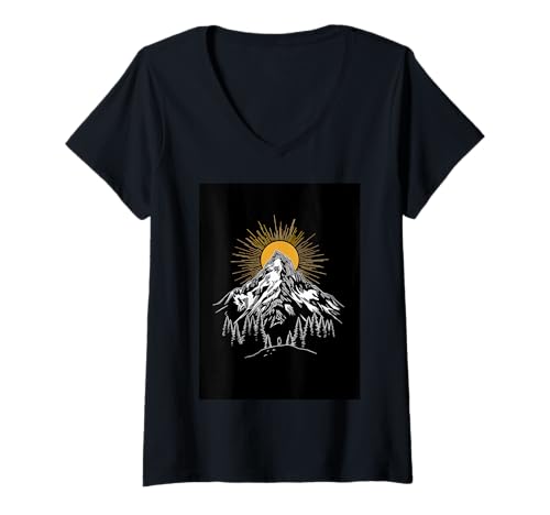 Damen Episches Abenteuer zum Sonnenaufgang am Berg — Die Questreise zum Gipfel T-Shirt mit V-Ausschnitt von Mountain Adventures and Sunrise Hikes