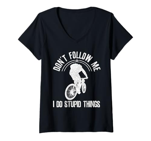 Damen Lustiges Mountainbike Don't Follow Me Downhill Biking MTB T-Shirt mit V-Ausschnitt von Mountain Bike Downhill Apparel Co.