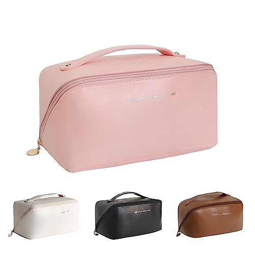 Mountain Land Reise Kosmetiktasche Damen Mann Make up Tasche mit Großer Kapazität PU Leder Wasserdichter Tragbar Kosmetiktasche für Damenkosmetik, Accessoires und Toilettenartikel Pink von Mountain Land