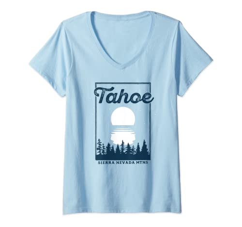 Damen Retro Lake Tahoe T-Shirt – Kalifornien und Nevada bei Nacht T-Shirt mit V-Ausschnitt Damen Retro Lake Tahoe T-Shirt – Kalifornien und Nevada bei Nacht T-Shirt mit V-Ausschnitt von Mountain Life Outdoor Junkie Tees