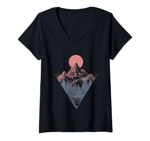 Damen Mountain Sunset Nature Landscape T-Shirt mit V-Ausschnitt Damen Mountain Sunset Nature Landscape T-Shirt mit V-Ausschnitt von Mountain Sunset Nature Co.