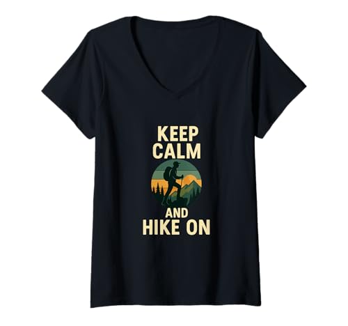 Damen Bleiben Sie ruhig und wandern Sie auf einem Outdoor-Wander-Naturabenteuer T-Shirt mit V-Ausschnitt Damen Bleiben Sie ruhig und wandern Sie auf einem Outdoor-Wander-Naturabenteuer T-Shirt mit V-Ausschnitt von Mountain Trails and Outdoor Adventures Apparel