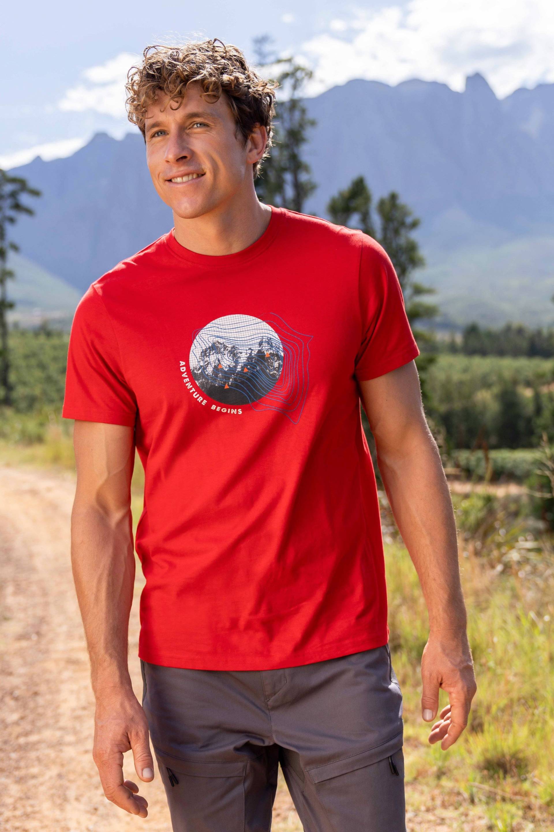 Adventure Begins T-Shirt aus Bio-Baumwolle für Herren - Rot von Mountain Warehouse