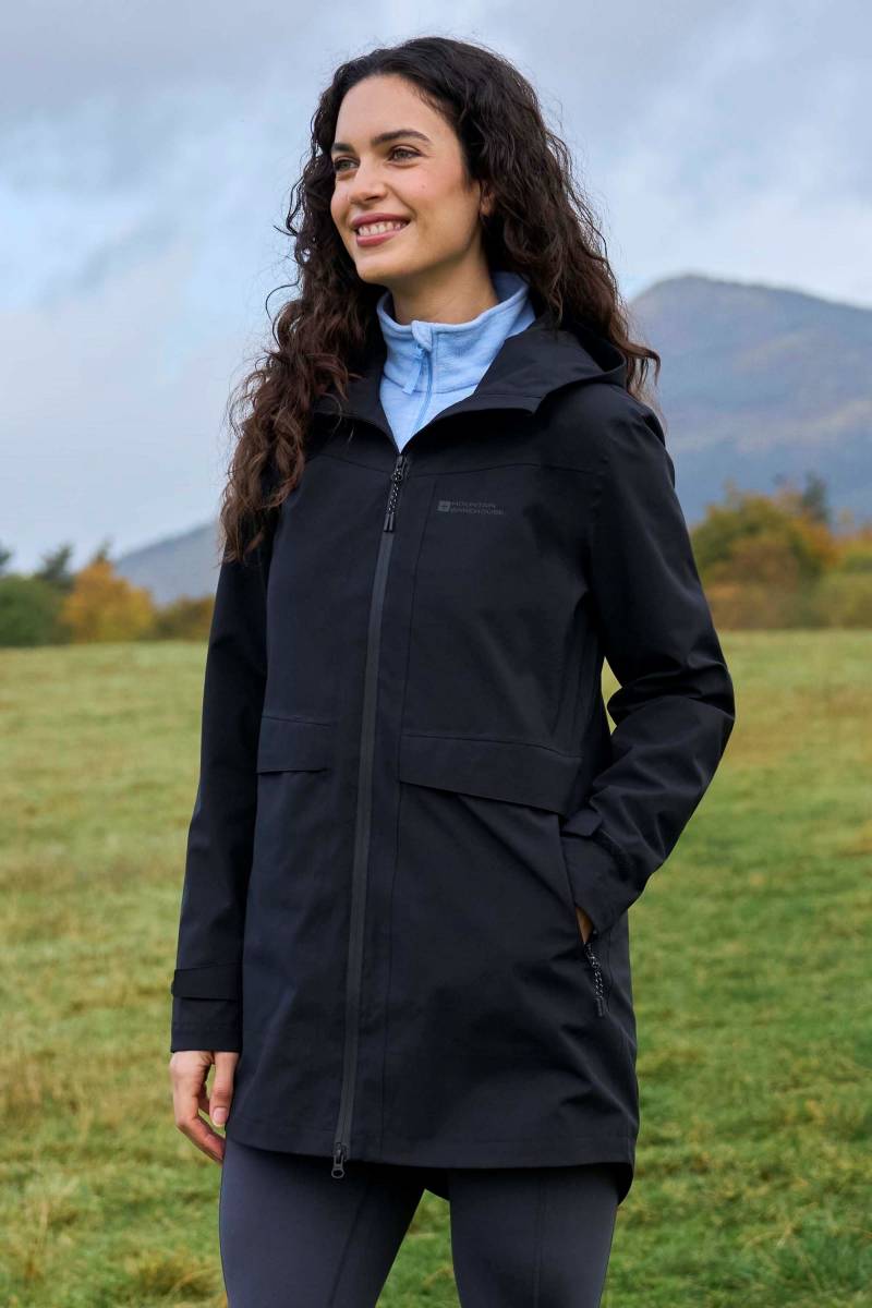 April Damen-Longline-Wasserdichte Jacke - Schwarz von Mountain Warehouse