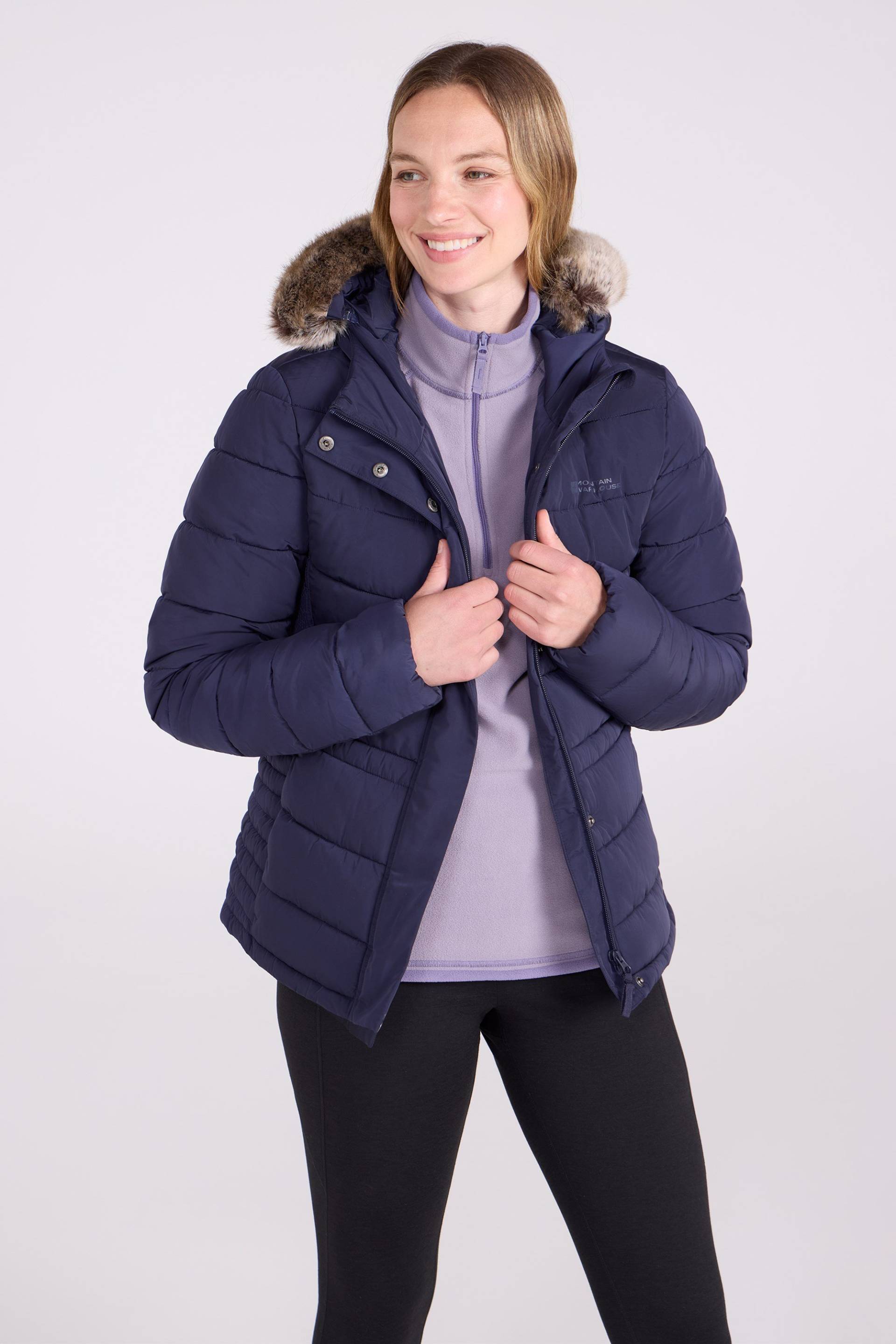 Comfort Damen Steppjacke mit Fellkapuze - Marineblau von Mountain Warehouse