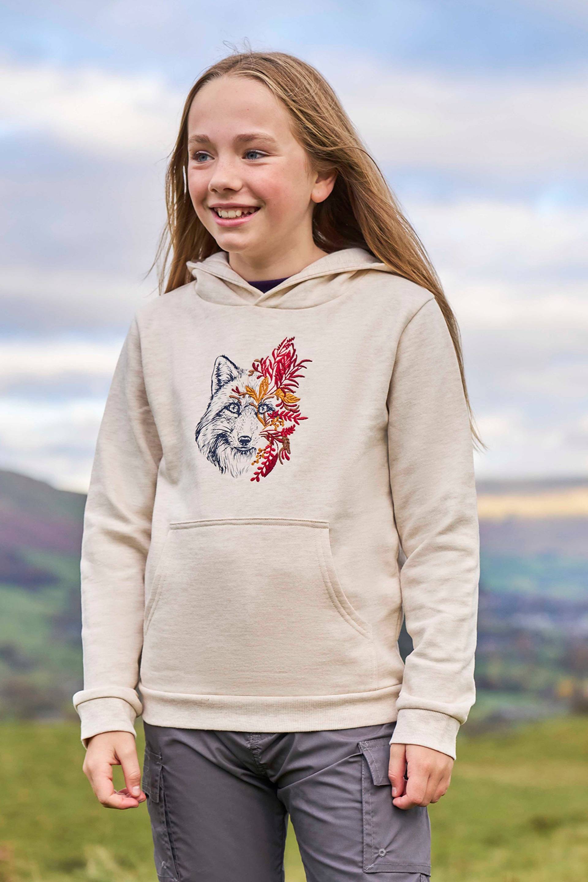 Embroided Fox Bio-Baumwoll Kinder-Kapuzenpullover - Beige von Mountain Warehouse