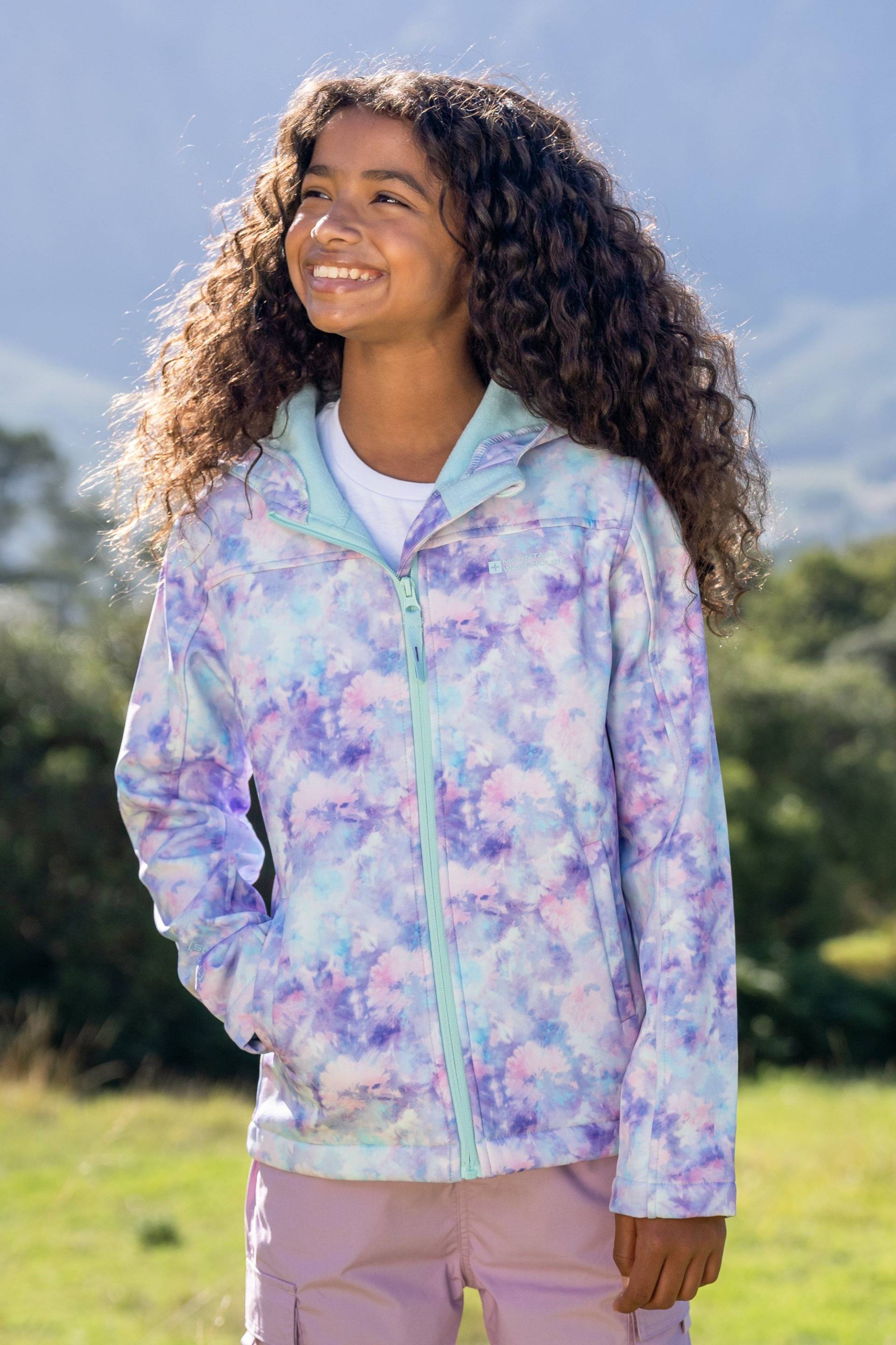 Exodus II Bedruckte Kinder-Softshelljacke - Lila von Mountain Warehouse