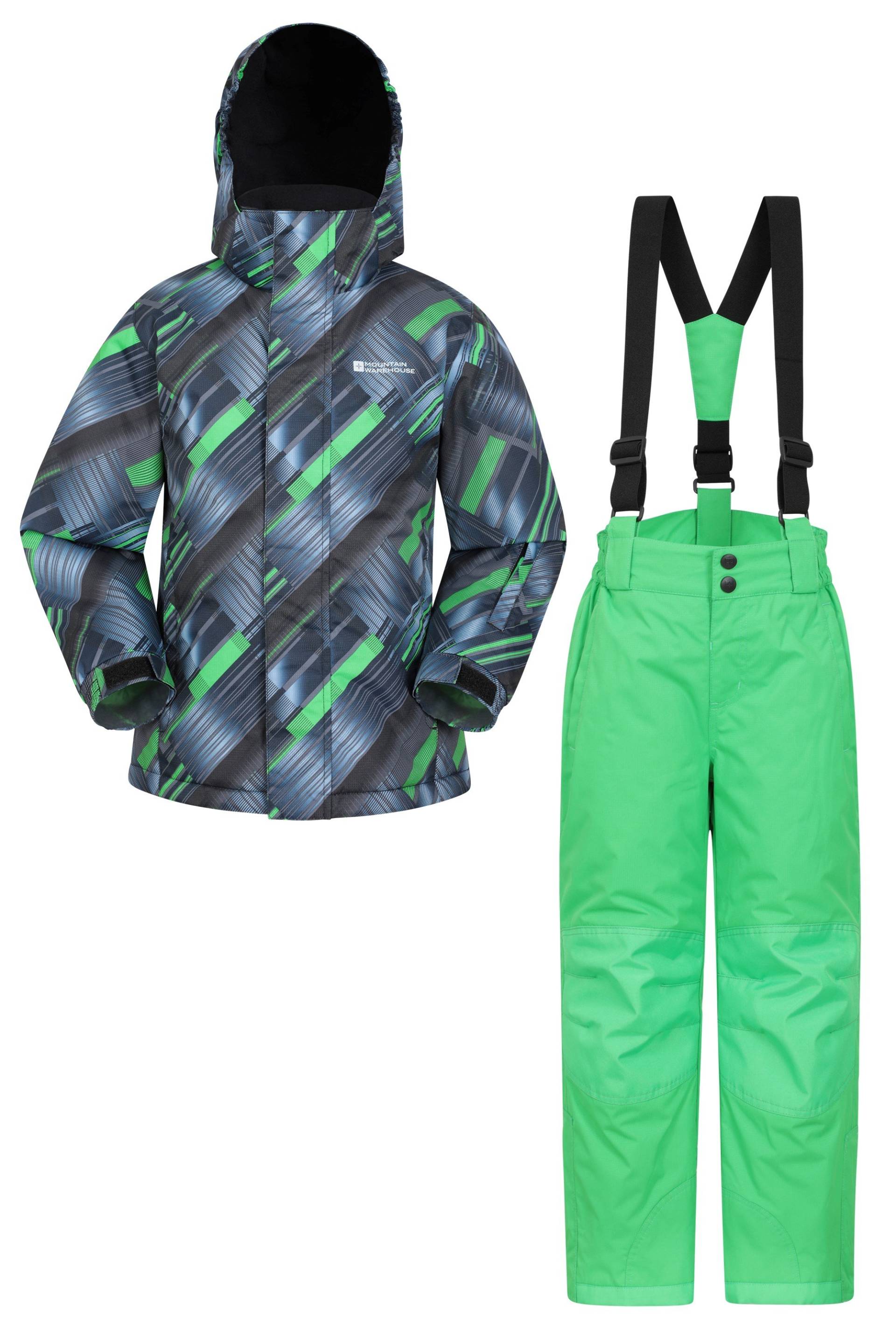 Gemusterte Kinder Skijacke und Hose Set - Grün von Mountain Warehouse