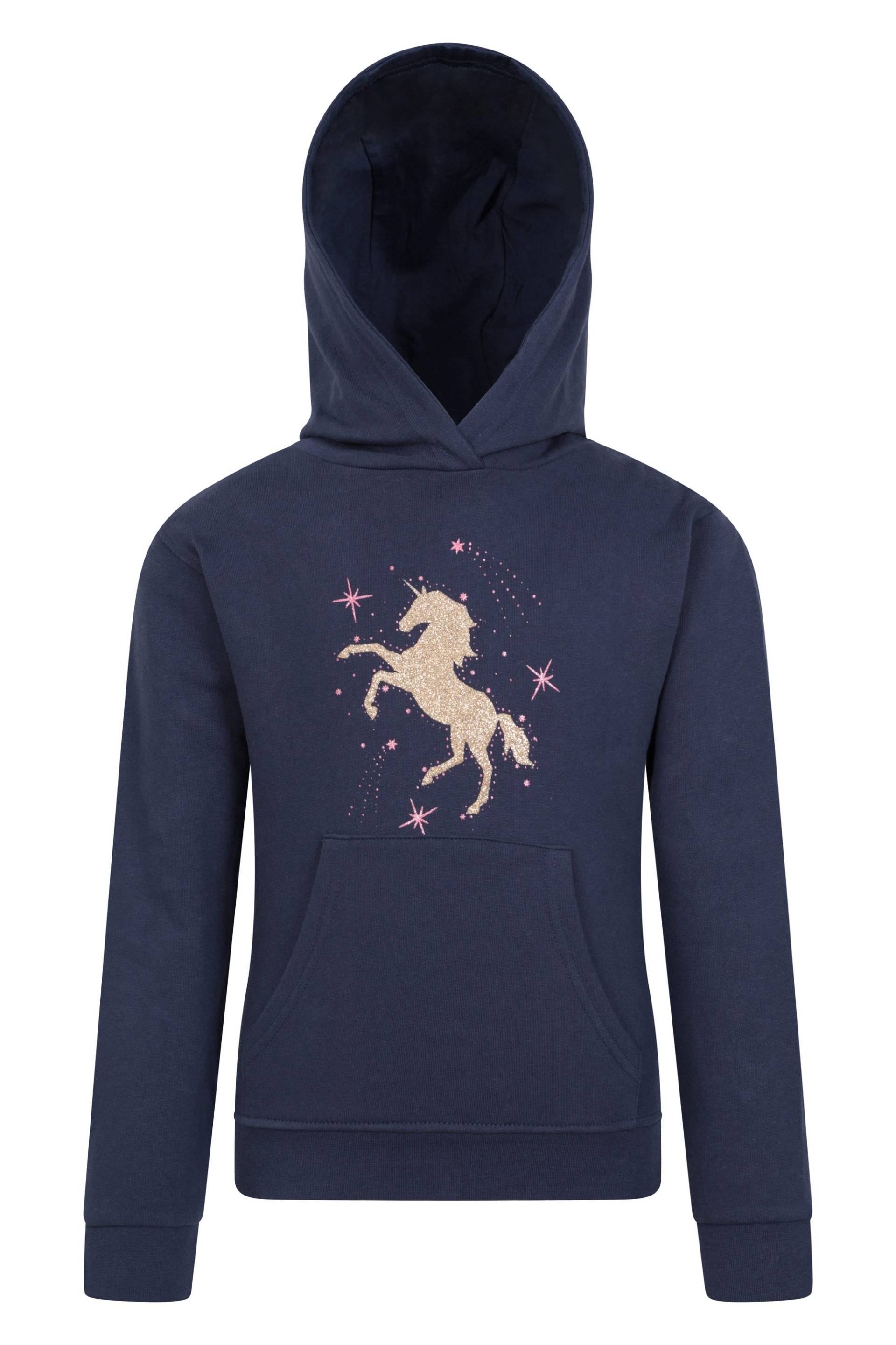 Glitter Unicorn Bio-Baumwoll Kinder-Kapuzenpulli - Marineblau von Mountain Warehouse