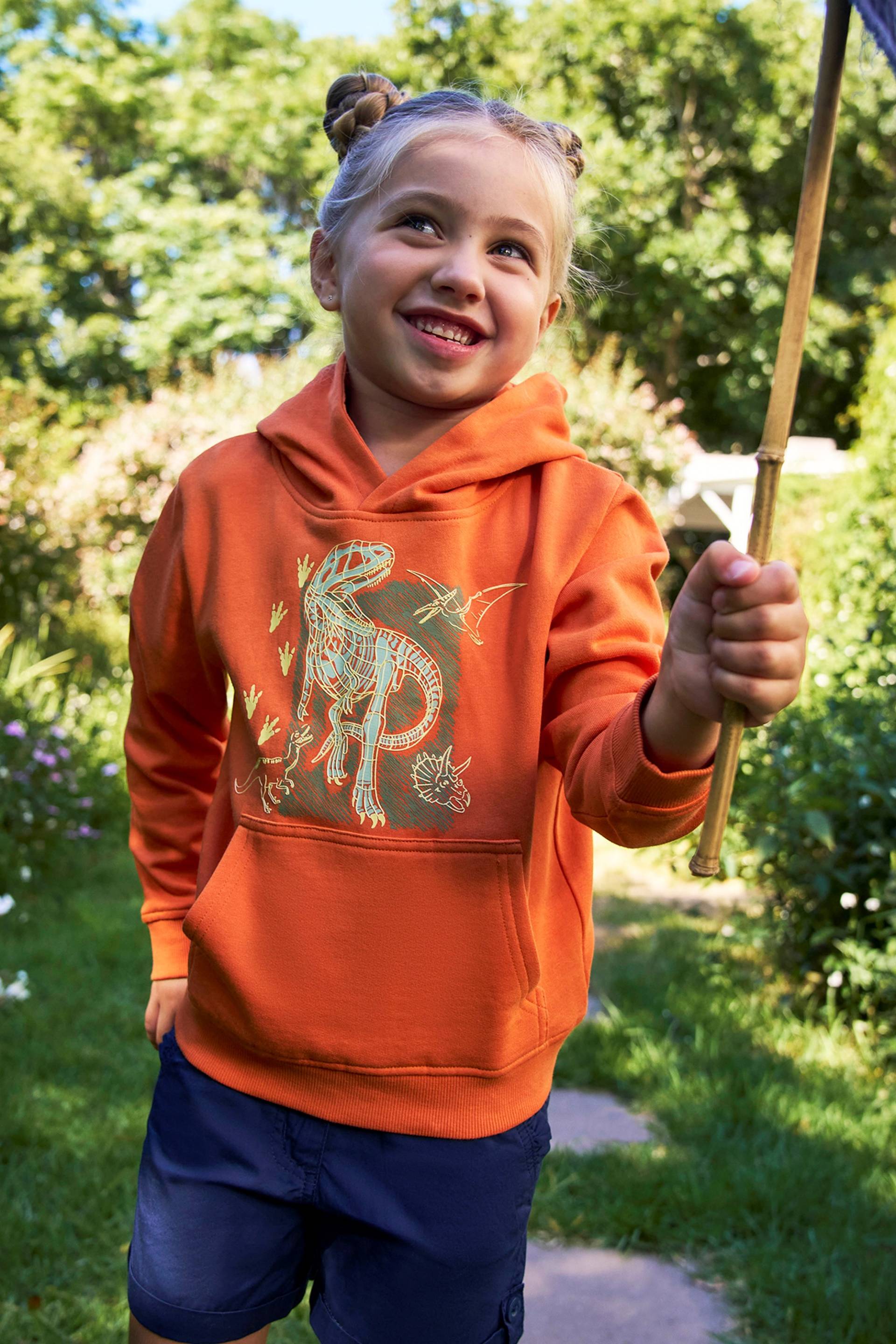 Glow In The Dark Dino Kinder Bio-Baumwoll Kapuzenpullover - Orange von Mountain Warehouse