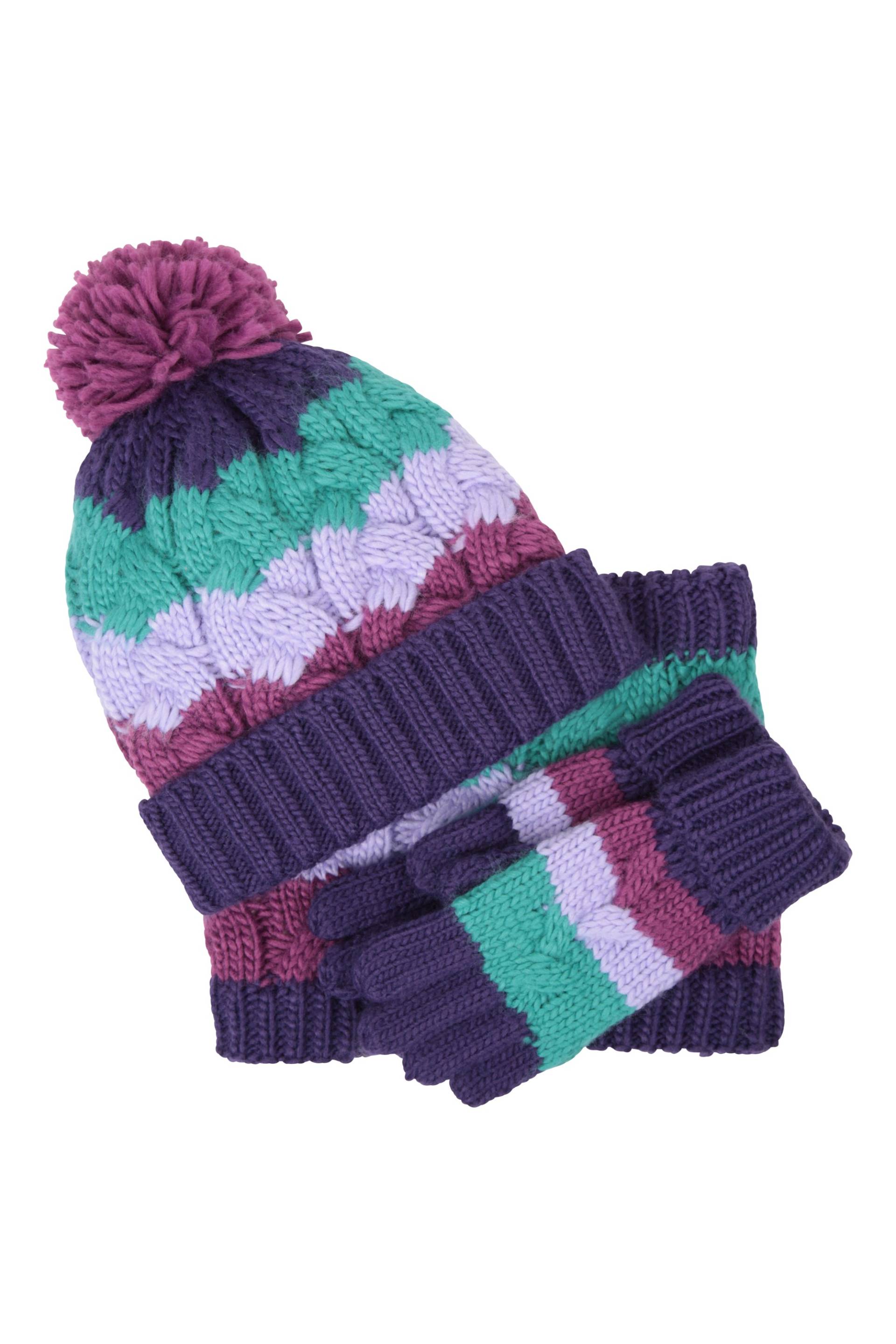 Grobgestricktes Kinder Winter-Accessoires-Set - Violett von Mountain Warehouse