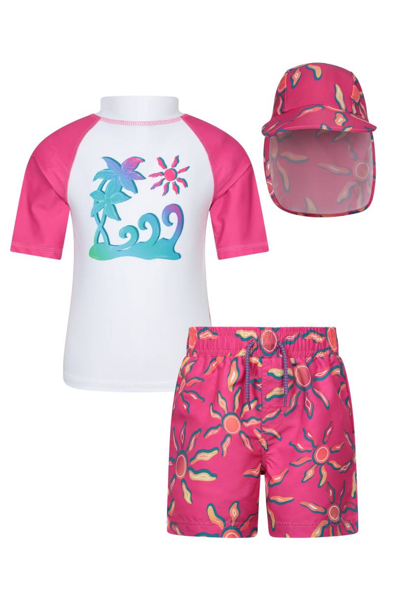 Kinder Rash Vest Ss & Short Set mit Hut - Intensiv Pink von Mountain Warehouse