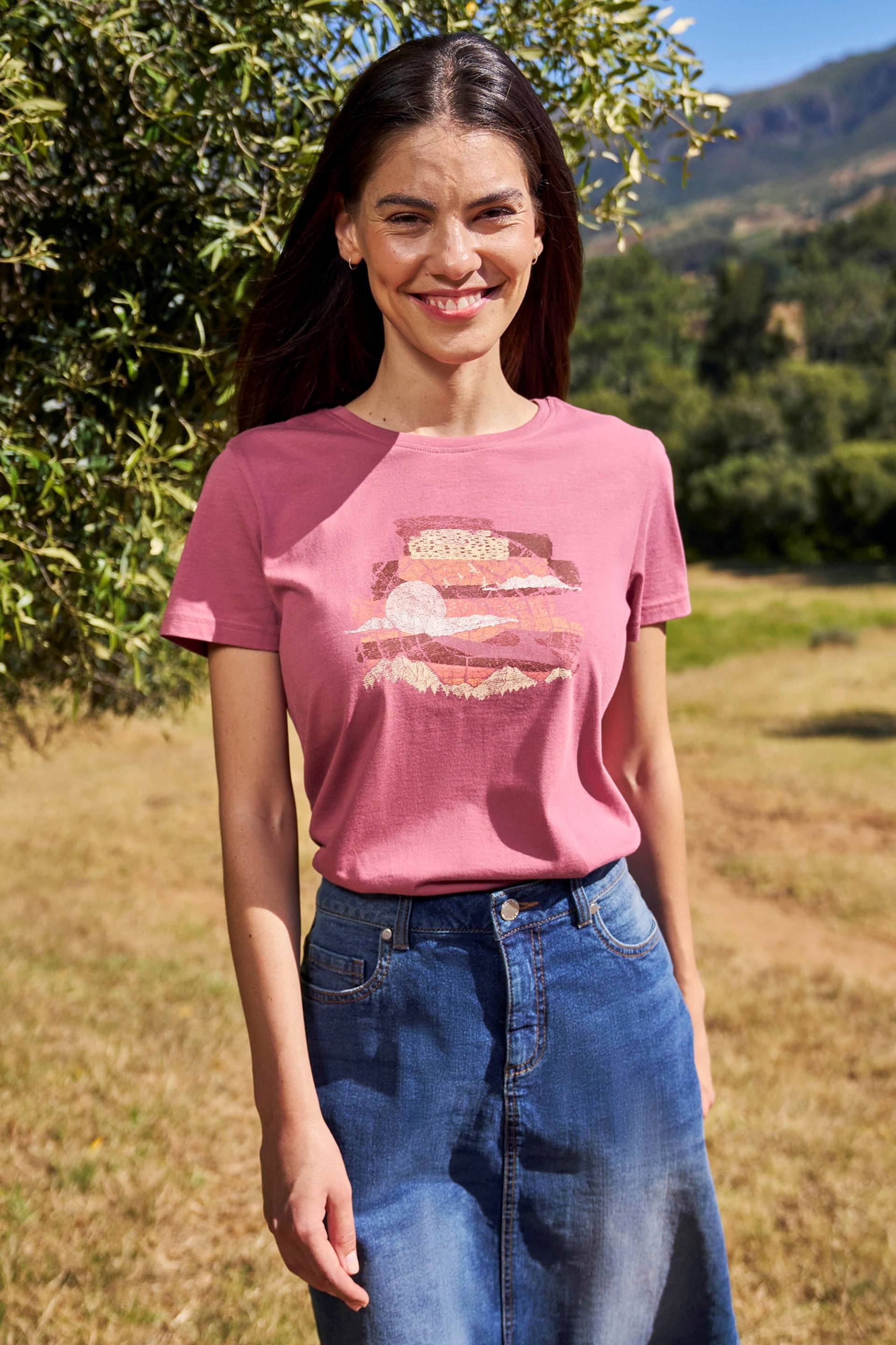 Landscape Tree Ring Bio-Baumwoll Damen T-Shirt - Dunkel-Pink von Mountain Warehouse