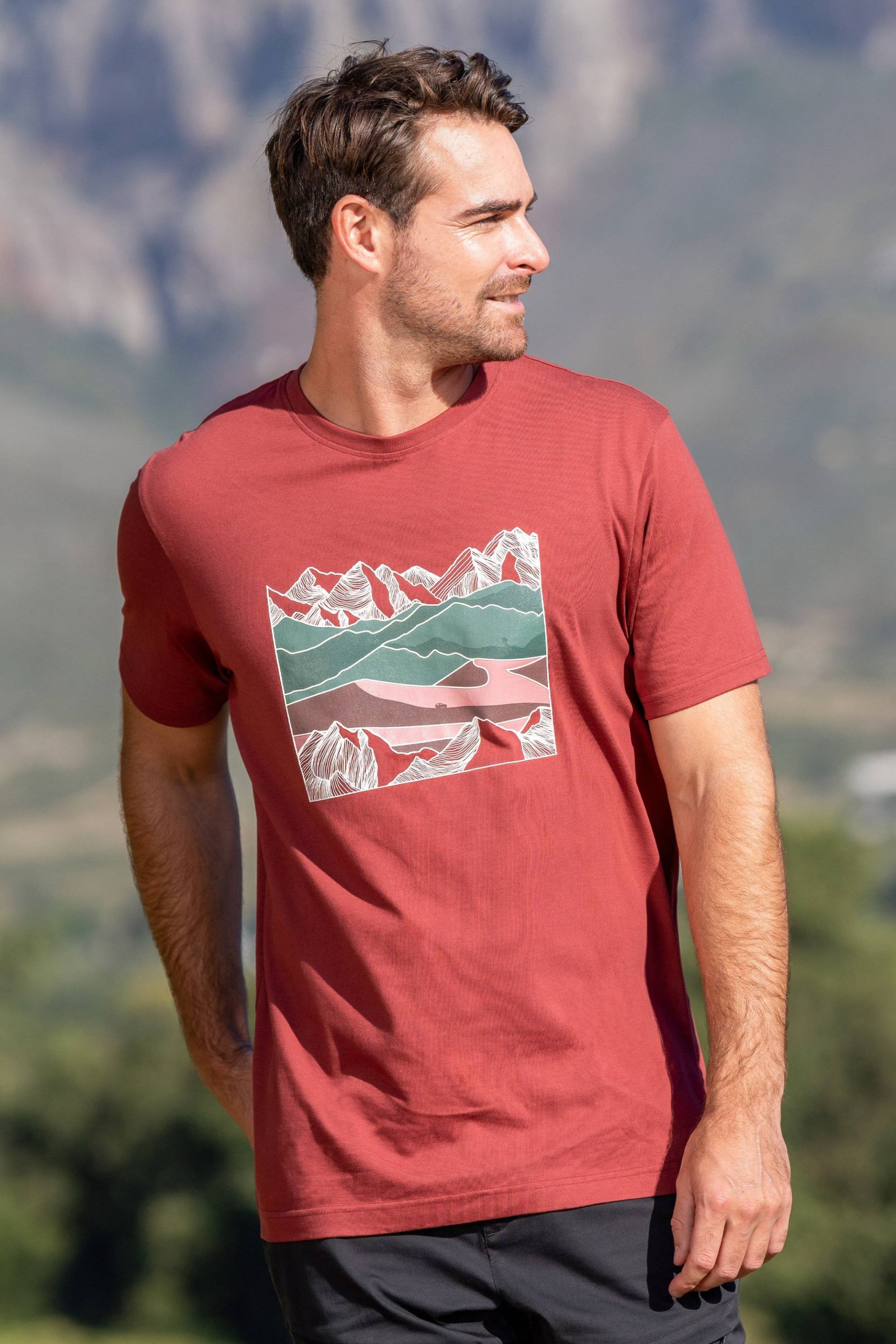 Linear Mountain Bio-Baumwoll Herren T-Shirt - Burgunderrot von Mountain Warehouse