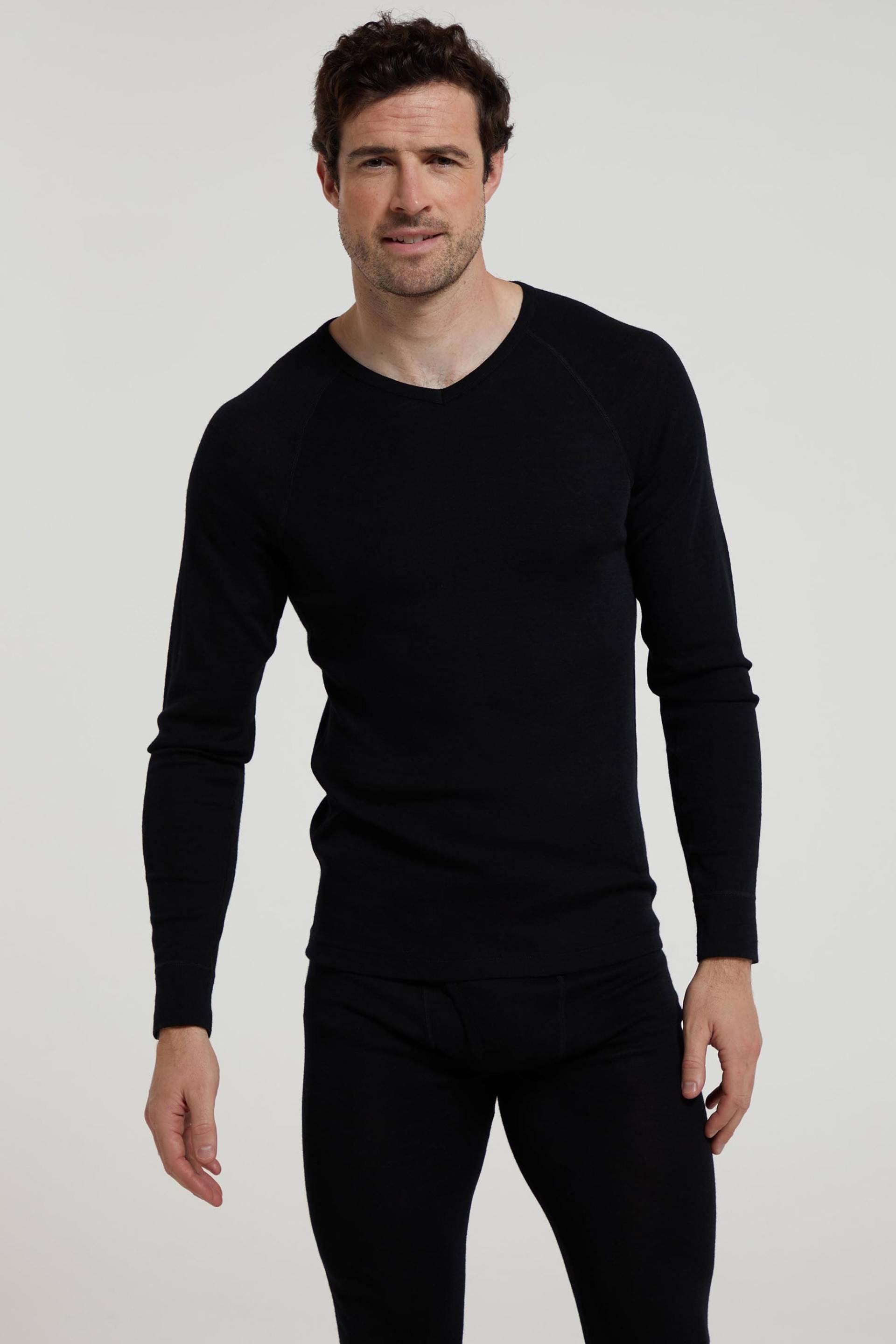 Merino Herren Baselayer mit V-Ausschnitt - Schwarz von Mountain Warehouse