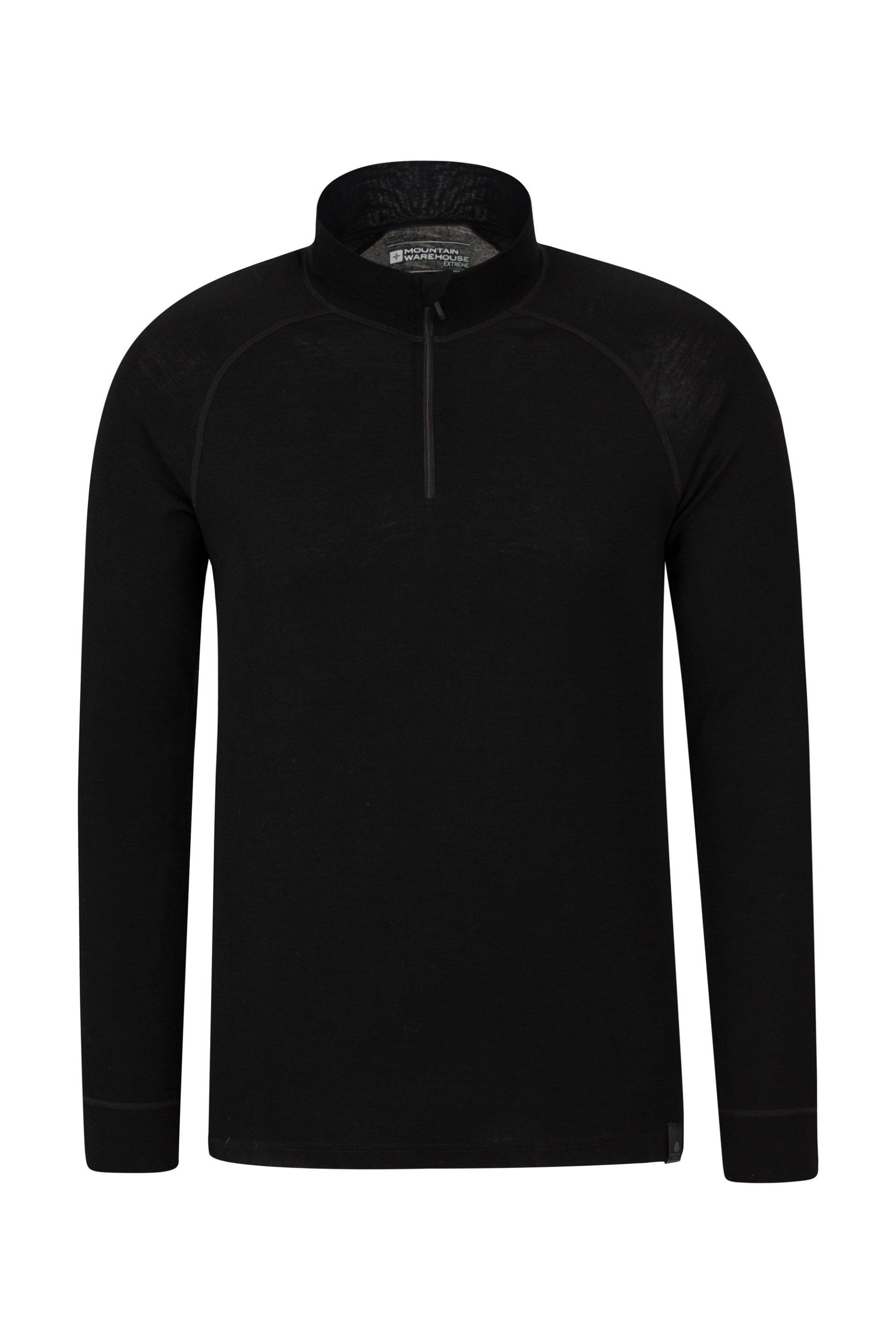 Merino Herren Langarmshirt mit Reißverschluss - Schwarz von Mountain Warehouse