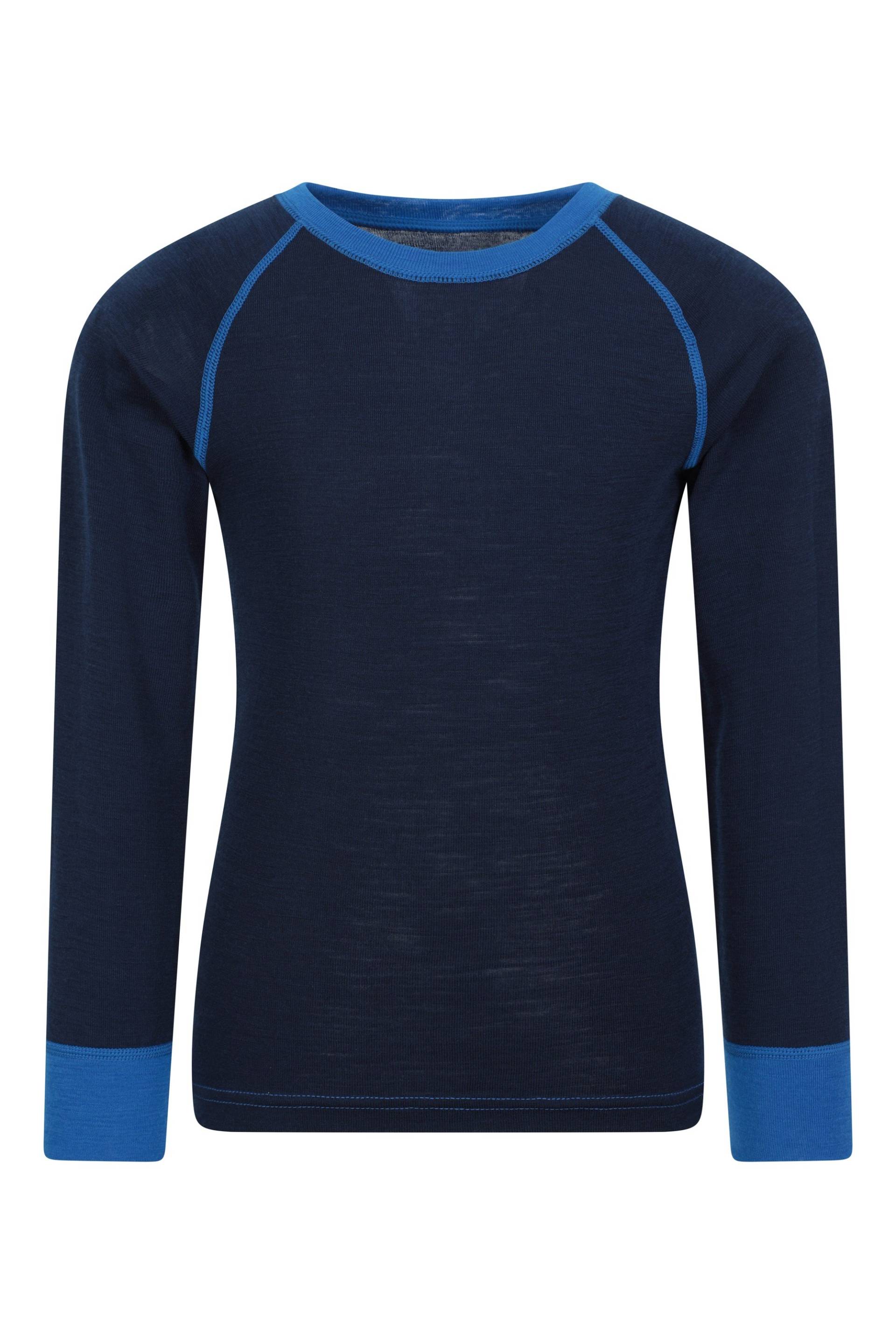 Merino Rundhals Kinder Thermo-Oberteil - Blau von Mountain Warehouse