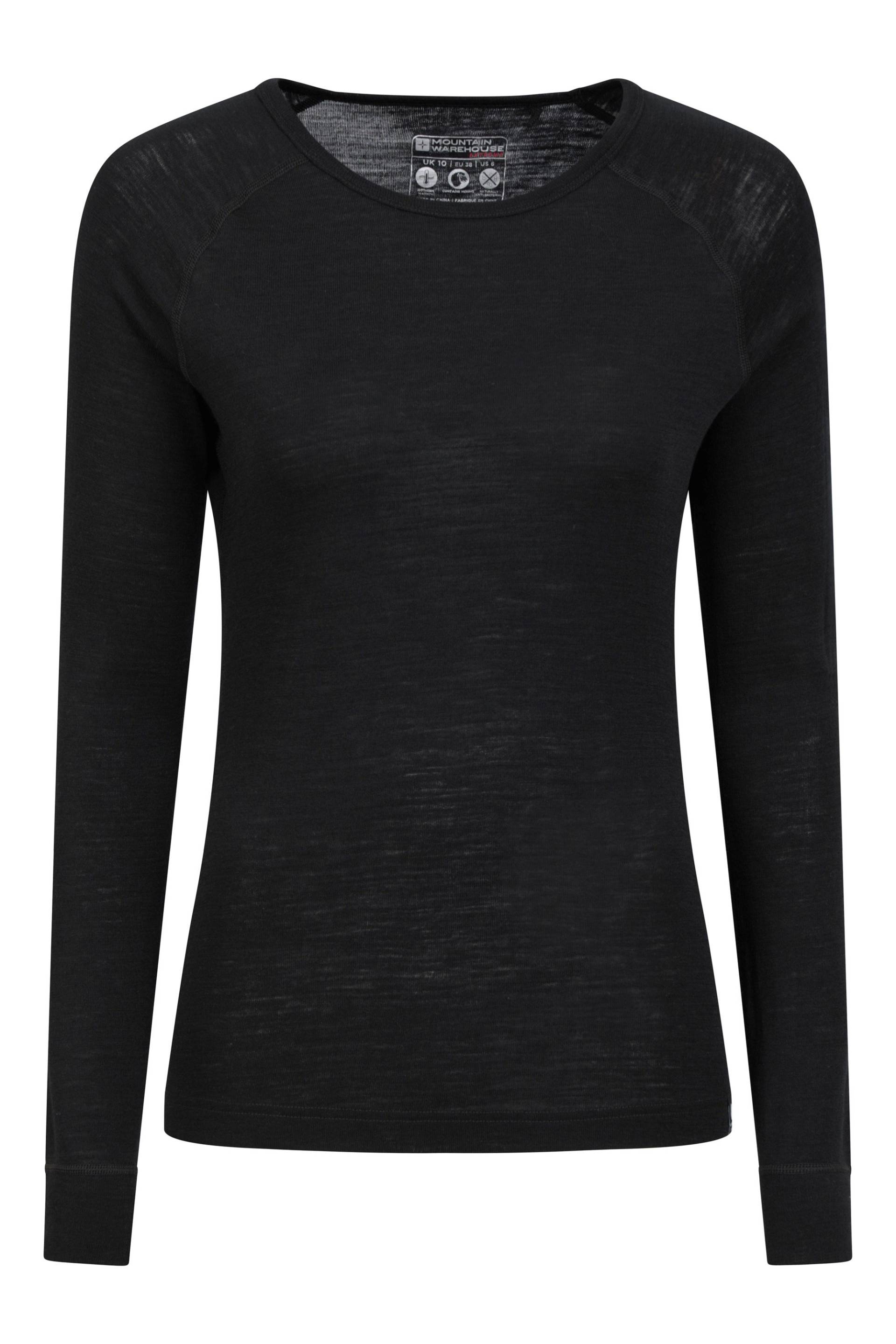 Merino Rundhals Damen Thermo-Oberteil - Schwarz von Mountain Warehouse