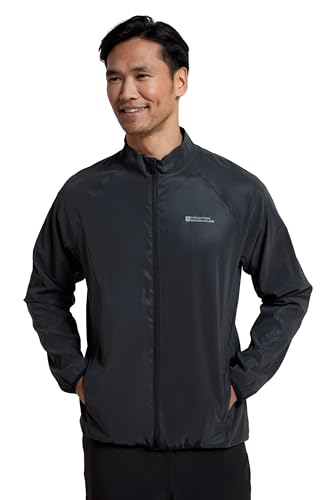 Mountain Warehouse 360 Reflektierende Jacke für Herren - Wasserfeste Unisex-Regenjacke, atmungsaktiv, Regenmantel mit durchgehendem Reißverschluss - Radfahren und Laufen Schwarz Jet 4XL von Mountain Warehouse