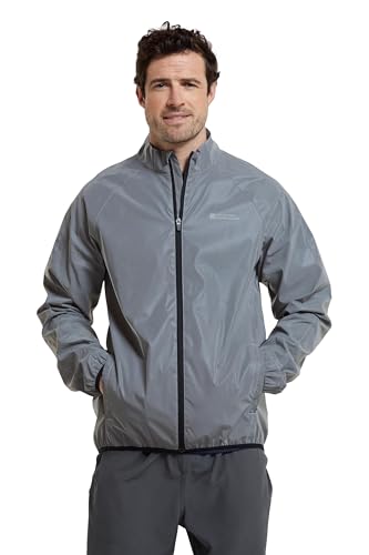 Mountain Warehouse 360 Reflektierende Jacke für Herren - Wasserfeste Unisex-Regenjacke, atmungsaktiv, Regenmantel mit durchgehendem Reißverschluss - Radfahren und Laufen Silber Large von Mountain Warehouse