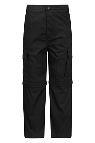 Mountain Warehouse Active Zip-Off-Kinderhose - Schrumpf- und lichtbeständige Wanderhose, schnell trocknende Cargohose für Jungen und Mädchen - für Camping, Reisen Schwarz 9-10 Jahre von Mountain Warehouse