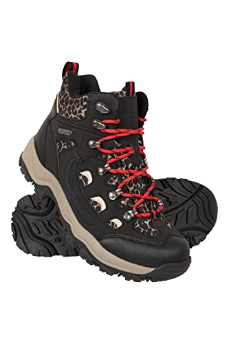 Mountain Warehouse Adventurer Gemusterte Wasserdichte Damenstiefel – Obermaterial aus Synthetik, Netzfutter mit Fersen- und Zehenschutz – Ideal für Herbst, Winter Schwarz Damen-Schuhgröße 39 EU von Mountain Warehouse