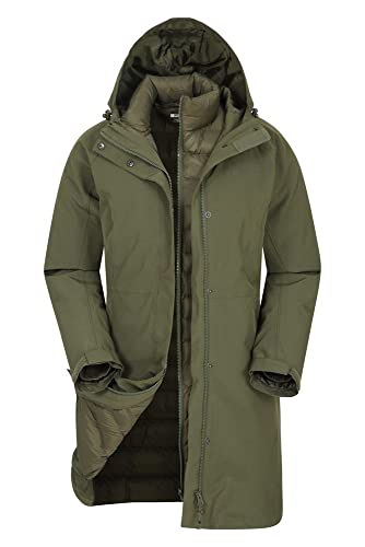 Mountain Warehouse Alaskan 3-in-1 Damen Winter Mantel - Lange, wasserdichte Winterjacke, Warme Steppjacke Innenjacke mit Reißverschluss & Kapuze Khaki 36 von Mountain Warehouse