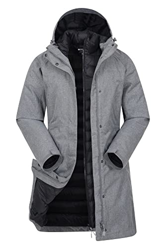 Mountain Warehouse Alaskan 3-in-1 Damen Winter Mantel - Lange, wasserdichte Winterjacke, Warme Steppjacke Innenjacke mit Reißverschluss & Kapuze Dunkelgrau 32 von Mountain Warehouse