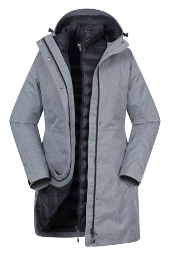 Mountain Warehouse Alaskan 3-in-1 Damen Winter Mantel - Lange, wasserdichte Winterjacke, Warme Steppjacke Innenjacke mit Reißverschluss & Kapuze Dunkel Grau Damengröße EU 46 von Mountain Warehouse
