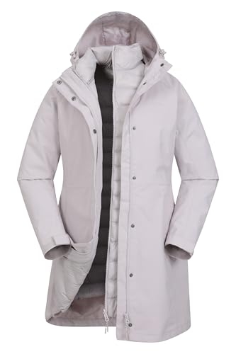 Mountain Warehouse Alaskan 3-in-1 Damen Winter Mantel - Lange, wasserdichte Winterjacke, Warme Steppjacke Innenjacke mit Reißverschluss & Kapuze Hell-Beige Damengröße EU 44 von Mountain Warehouse