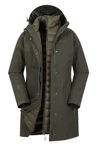 Mountain Warehouse Alaskan 3-in-1 Damen Winter Mantel - Lange, wasserdichte Winterjacke, Warme Steppjacke Innenjacke mit Reißverschluss & Kapuze Khaki Damengröße EU 34 von Mountain Warehouse