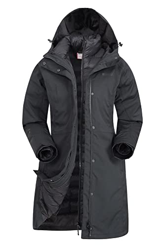 Mountain Warehouse Alaskan 3-in-1 Damen Winter Mantel - Lange, wasserdichte Winterjacke, Warme Steppjacke Innenjacke mit Reißverschluss & Kapuze Tiefschwarz Damengröße EU 38 von Mountain Warehouse