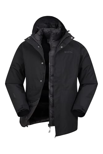 Mountain Warehouse Alaskan 3-in-1 Wasserdichte Herrenjacke – Atmungsaktiver Mantel mit verschweißten Nähten und Mikrofaser-Isolierung – Ideal für Herbst, Winter, Wandern Schwarz Small von Mountain Warehouse