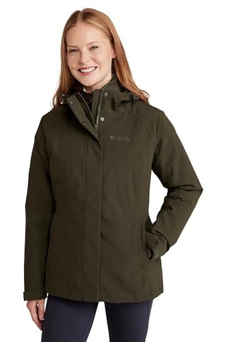 Mountain Warehouse Alaskan kurze 3-in-1-Damenjacke - IsoDry, 10.000 mm wasserdichte und atmungsaktive Jacke mit verschweißten Nähten - ideal bei nassem Wetter Khaki Damengröße EU 44 von Mountain Warehouse