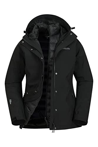 Mountain Warehouse Alaskan kurze 3-in-1-Damenjacke - IsoDry, 10.000 mm wasserdichte und atmungsaktive Jacke mit verschweißten Nähten - ideal bei nassem Wetter Schwarz Jet 38 von Mountain Warehouse