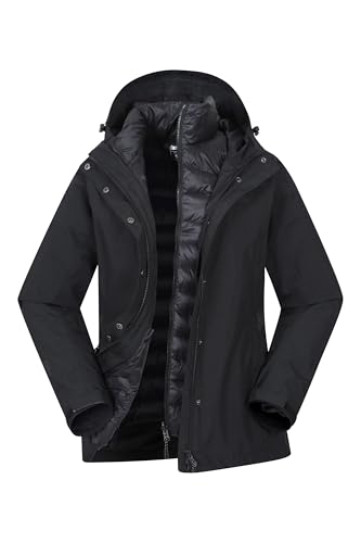 Mountain Warehouse Alaskan kurze 3-in-1-Damenjacke - IsoDry, 10.000 mm wasserdichte und atmungsaktive Jacke mit verschweißten Nähten - ideal bei nassem Wetter Tiefschwarz Damengröße EU 36 von Mountain Warehouse